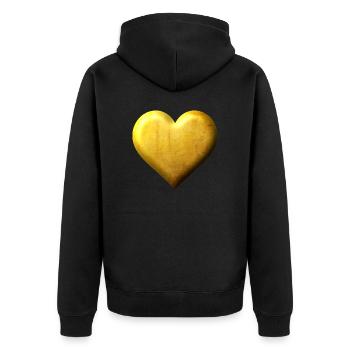 Goldenes Herz Edles Design gestanzt in Gold - Unisex Premium Bio Zip Hoodie - Schwarz - Hinten - Nico (187cm)