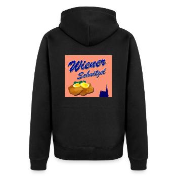 Wiener Schnitzel Kult Essen Küche Österreich Shirt - Unisex Premium Bio Zip Hoodie - Schwarz - Hinten - Nico (187cm)