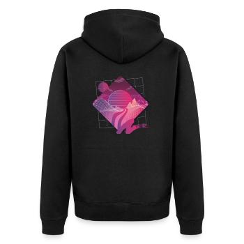 retrowave landscape - Unisex Premium Organic Zip Hoodie - black - Back - Nico (187cm)
