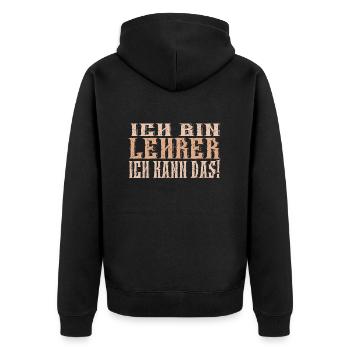 Ich bin Lehrer - Unisex Premium Bio Zip Hoodie - Schwarz - Hinten - Nico (187cm)