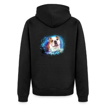 englische Bulldogge,hund, bunt, graffiti,bulldogge - Unisex Premium Bio Zip Hoodie - Schwarz - Hinten - Nico (187cm)