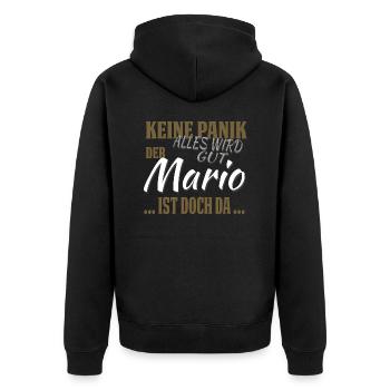 Mario - Keine Panik - lustiges Geschenk - Unisex Premium Bio Zip Hoodie - Schwarz - Hinten - Nico (187cm)