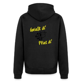 Griaß di pfiat di T-Shirts - Unisex Premium Bio Zip Hoodie - Schwarz - Hinten - Nico (187cm)