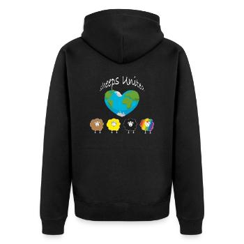 Schafe der Welt vereinigt euch! Die Welt ein Herz. - Unisex Premium Bio Zip Hoodie - Schwarz - Hinten - Nico (187cm)