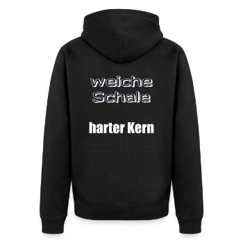 weiche Schale harter Kern - Sprüche - Geschenk - Unisex Premium Bio Zip Hoodie - Schwarz - Hinten - Nico (187cm)