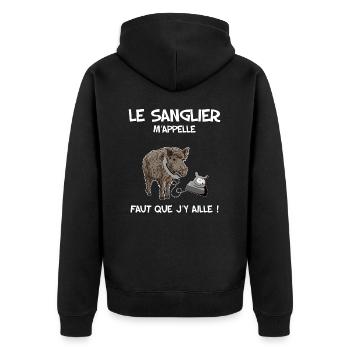 Sanglier Idée Cadeau Rigolo Pour Homme Chasseur - Veste à capuche bio Premium Unisexe - noir - Dos - Nico (187cm)