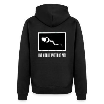 Ein altes Bild von mir - Unisex Premium Bio Zip Hoodie - Schwarz - Hinten - Nico (187cm)