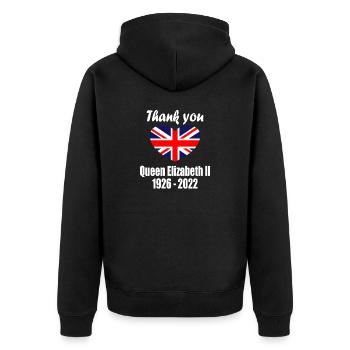 Thank you Queen Elizabeth II - Unisex Premium Bio Zip Hoodie - Schwarz - Hinten - Nico (187cm)