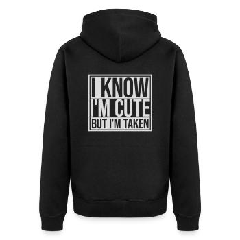 cute but taken quote - Unisex Premium Organic Zip Hoodie - black - Back - Nico (187cm)