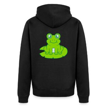 Frog sits water lily Seeblatt - Unisex Premium Organic Zip Hoodie - black - Back - Nico (187cm)