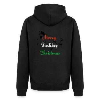MerryfuckinChristmas - Unisex Premium Bio Zip Hoodie - Schwarz - Hinten - Nico (187cm)