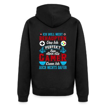 Ich will nicht behaupten das ich perfekt bin, a... - Unisex Premium Bio Zip Hoodie - Schwarz - Hinten - Nico (187cm)