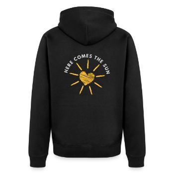 here comes the sun - Unisex Premium Bio Zip Hoodie - Schwarz - Hinten - Nico (187cm)