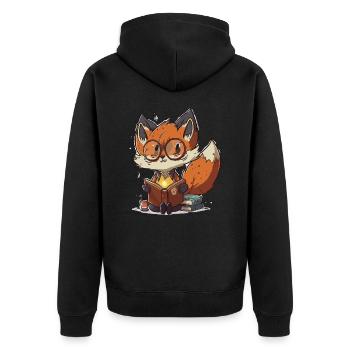 Book Fox - Unisex Premium Organic Zip Hoodie - black - Back - Nico (187cm)