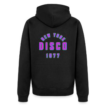 NEW YORK DISCO - Unisex Premium Organic Zip Hoodie - black - Back - Nico (187cm)