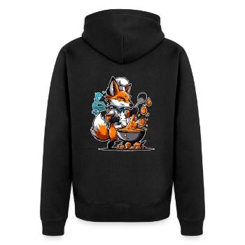 Der Fuchskoch - Unisex Premium Bio Zip Hoodie - Schwarz - Hinten - Nico (187cm)