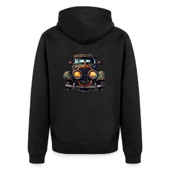 Oldtimer sind eine Augenweide - Unisex Premium Bio Zip Hoodie - Schwarz - Hinten - Nico (187cm)