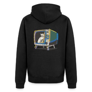 Retro-Katze im Fernsehen - Unisex Premium Bio Zip Hoodie - Schwarz - Hinten - Nico (187cm)