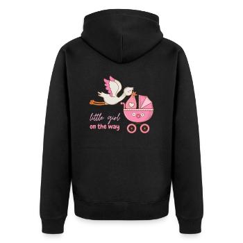 Little girl on the way with stork - Unisex Premium Organic Zip Hoodie - black - Back - Nico (187cm)