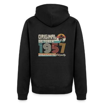 Oktober 1957 Geburtstag Oktober 1957 Geschenk 1957 - Unisex Premium Bio Zip Hoodie - Schwarz - Hinten - Nico (187cm)