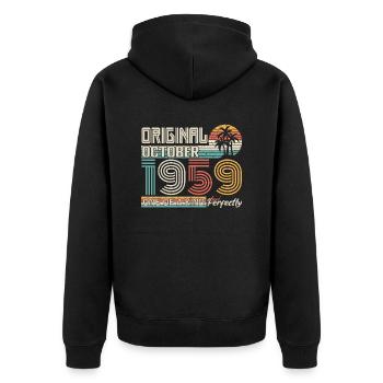 Oktober 1959 Geburtstag Oktober 1959 Geschenk 1959 - Unisex Premium Bio Zip Hoodie - Schwarz - Hinten - Nico (187cm)