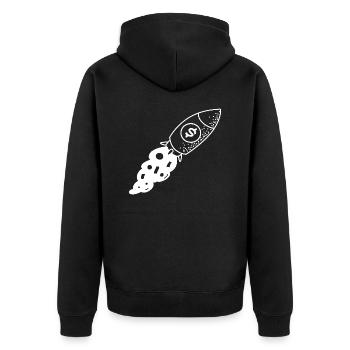 Rakete Geld Dollar - Unisex Premium Bio Zip Hoodie - Schwarz - Hinten - Nico (187cm)