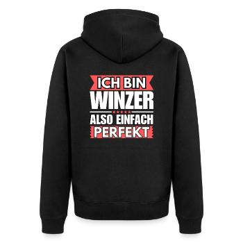 Einfach ein Perfekter Winzer - Unisex Premium Bio Zip Hoodie - Schwarz - Hinten - Nico (187cm)