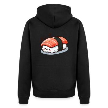 Schlafender Sushi - Unisex Premium Bio Zip Hoodie - Schwarz - Hinten - Nico (187cm)