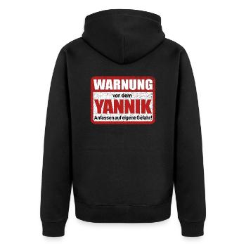 Yannik Name Lustiges Warnschild - Unisex Premium Bio Zip Hoodie - Schwarz - Hinten - Nico (187cm)