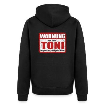 Toni Name Lustiges Warnschild - Unisex Premium Bio Zip Hoodie - Schwarz - Hinten - Nico (187cm)