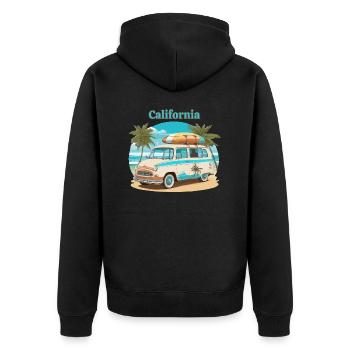 Van Surfer Vintage California Surf 60er 70er Jahre - Unisex Premium Bio Zip Hoodie - Schwarz - Hinten - Nico (187cm)