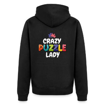 Crazy Puzzle Lady Piece Jigsaw Puzzle - Unisex Premium Organic Zip Hoodie - black - Back - Nico (187cm)