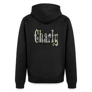 charly2 - Unisex Premium Organic Zip Hoodie - black - Back - Nico (187cm)