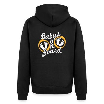 Babys On Board 2 Zwillinge Schwanger Bauch Füße - Unisex Premium Bio Zip Hoodie - Schwarz - Hinten - Nico (187cm)