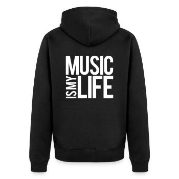 Music Is My Life Party Club Konzert Liebe Spruch - Unisex Premium Bio Zip Hoodie - Schwarz - Hinten - Nico (187cm)