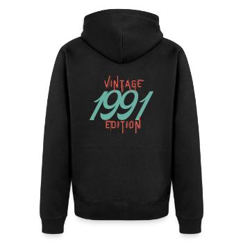 Jahrgang Ausgabe 1991 - Unisex Premium Bio Zip Hoodie - Schwarz - Hinten - Nico (187cm)