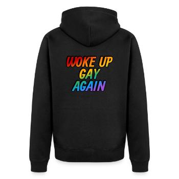 Woke up gay again - Unisex Premium Organic Zip Hoodie - black - Back - Nico (187cm)