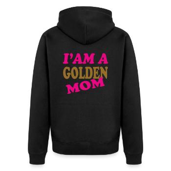 GOLDENE MAMA - Unisex Premium Bio Zip Hoodie - Schwarz - Hinten - Nico (187cm)