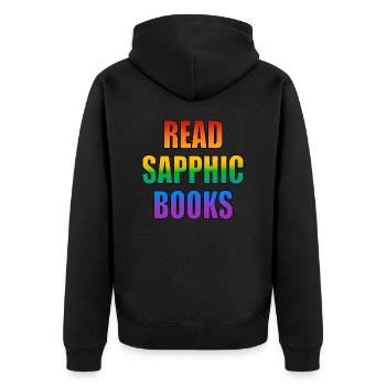 Lire des livres saphiques - Veste à capuche bio Premium Unisexe - noir - Dos - Nico (187cm)
