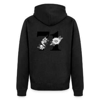 Nummer 71 Schwarze Blumen - 71. Blumengeburtstag - Unisex Premium Bio Zip Hoodie - Schwarz - Hinten - Nico (187cm)
