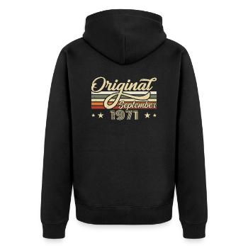 1971 Septembre Anniversaire de naissance Année de naissance 1971 - Veste à capuche bio Premium Unisexe - noir - Dos - Nico (187cm)