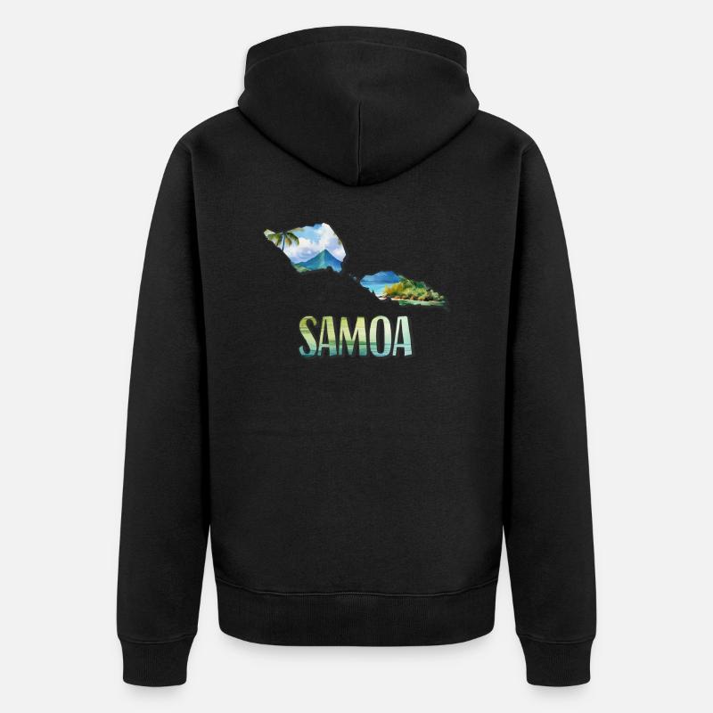 Watercolor Map Samoa - Unisex Premium Organic Zip Hoodie - black