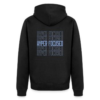 Hyperfocused in blau - Unisex Premium Bio Zip Hoodie - Schwarz - Hinten - Nico (187cm)