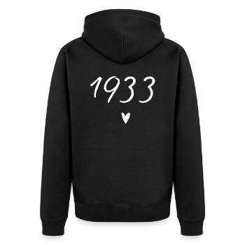 1933 Herzgeburtstag - Unisex Premium Bio Zip Hoodie - Schwarz - Hinten - Nico (187cm)