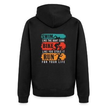 Triathlon Triathlet Geschenk - Unisex Premium Bio Zip Hoodie - Schwarz - Hinten - Nico (187cm)
