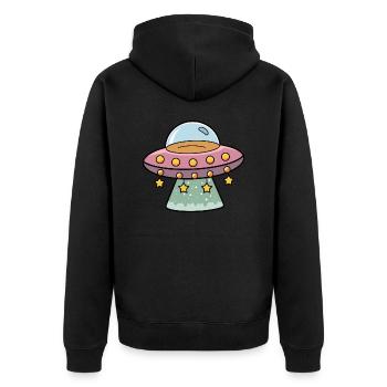 Ufo - Unisex Premium Bio Zip Hoodie - Schwarz - Hinten - Nico (187cm)