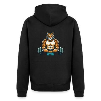 TIGER GYM - Unisex Premium Organic Zip Hoodie - black - Back - Nico (187cm)
