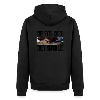 The eyes, Chico they never lie - Unisex Premium Bio Zip Hoodie - Schwarz - Hinten - Nico (187cm)