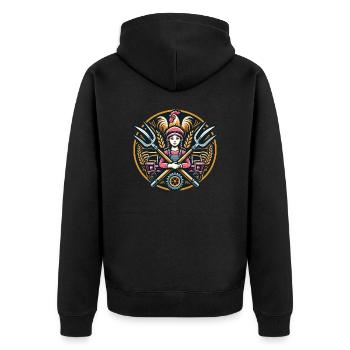 Fille du village logo - Veste à capuche bio Premium Unisexe - noir - Dos - Nico (187cm)