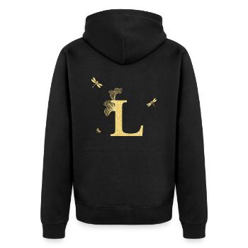 Lettre l paillettes doré libellule - idée cadeau - Veste à capuche bio Premium Unisexe - noir - Dos - Nico (187cm)